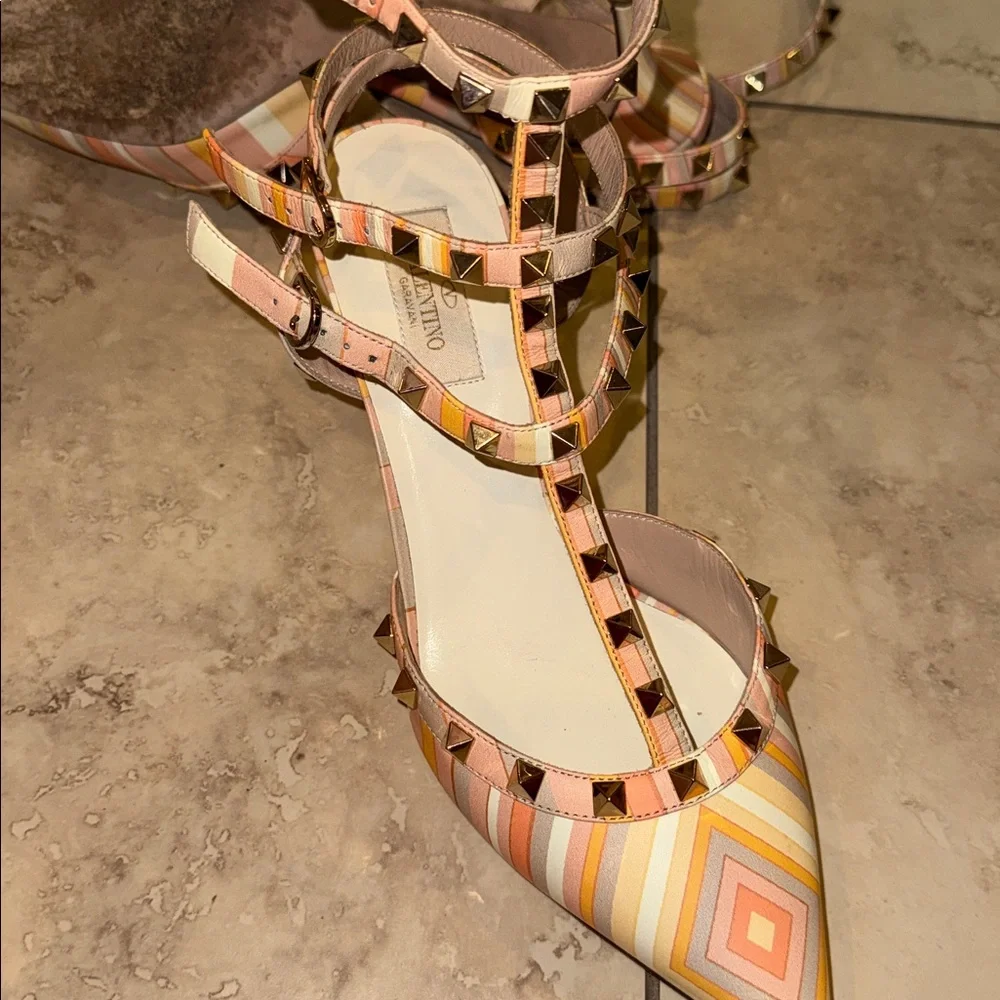 Valentino Pointed-Toe Studded heels- Pink & Orange rock stud strappy heels 40 - Picture 6 of 6